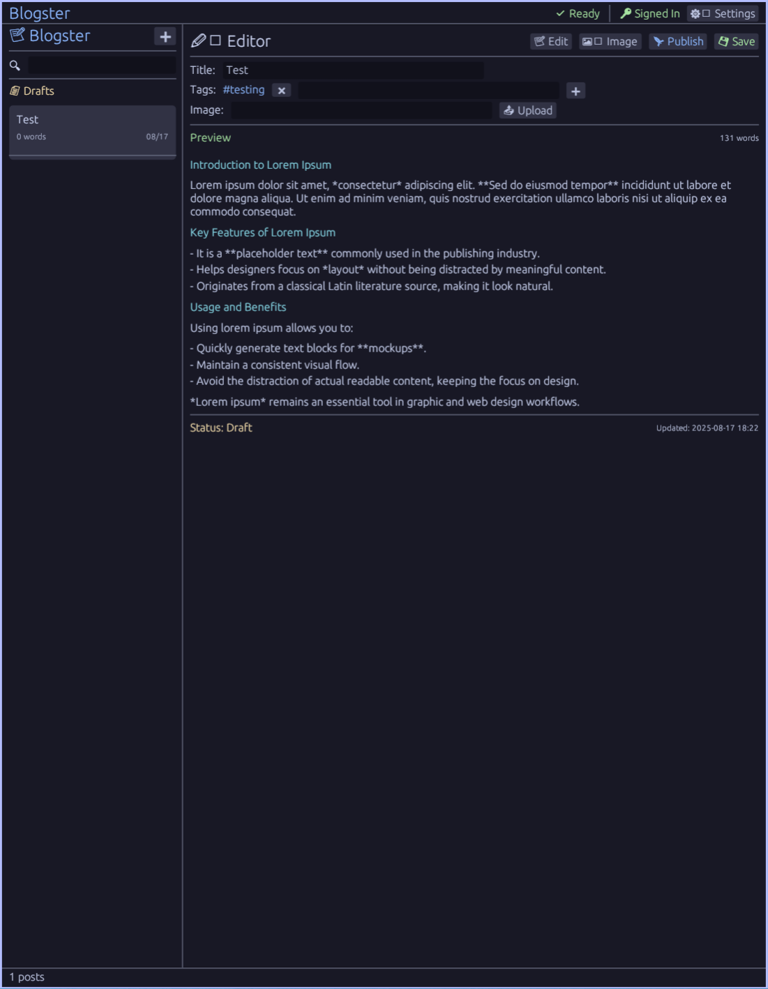Blogster markdown editor